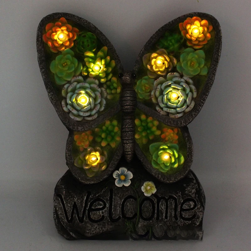 

Newly Resin Solar Candle Ormament with Flameless LED Handmade Craft Butterfly Shaped Durable for Garden Decor Indoor Outdoor