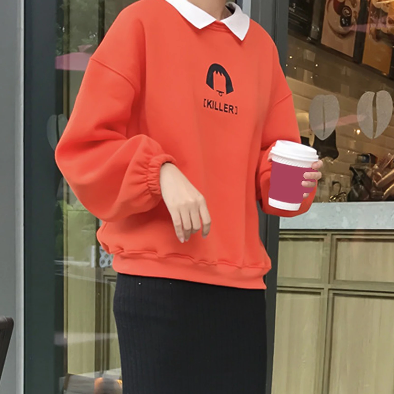 Women Sweatshirts Casual Pullover Tops Clothes Women Autumn Long Sleeve Turn Down Collar Letters Print Plush Sweatshirt Hoodie