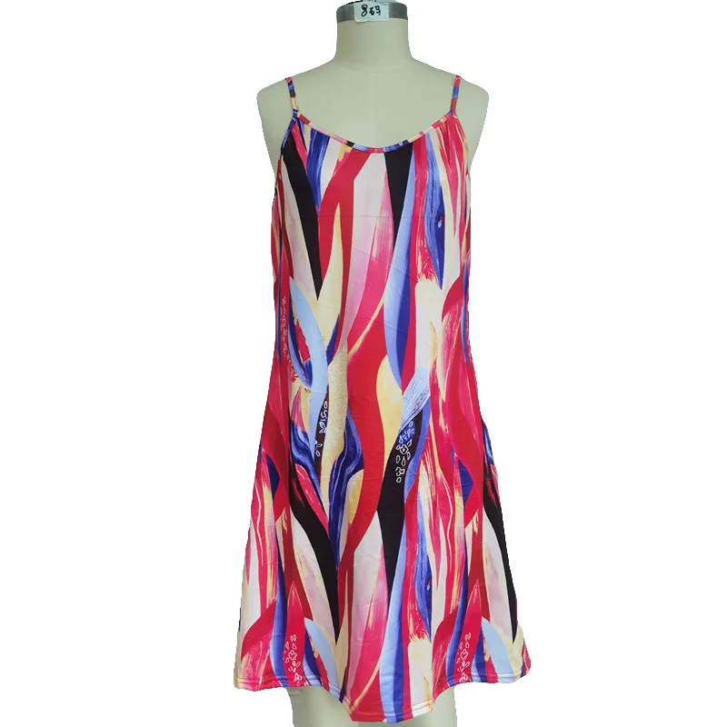 

Casual Sleeveless Spaghetti Strap Print Dresses 2021 Summer Women Loose A Line Mini Dress Sundress Robe Femme Vestidos De Verano