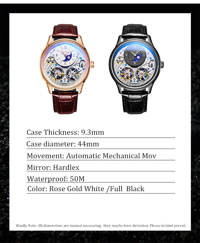 Двойной скелет MoonPhase швейцарские роскошные брендовые механические часы для мужчин полностью стальные водонепроницаемые автоматические мужские часы reloj montre