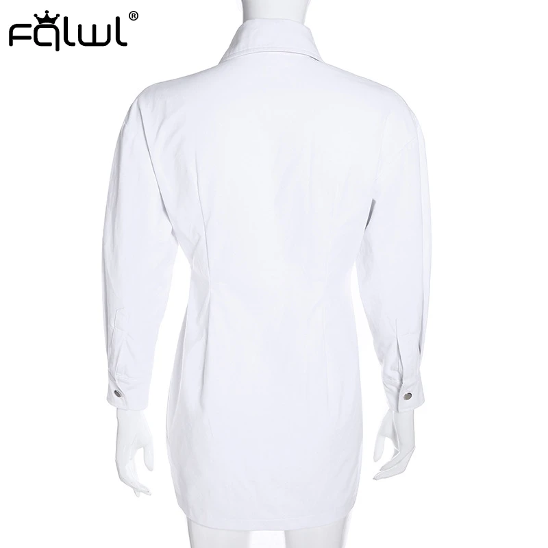 Женское платье-рубашка FQLWL повседневное белое джинсовое платье с длинным рукавом