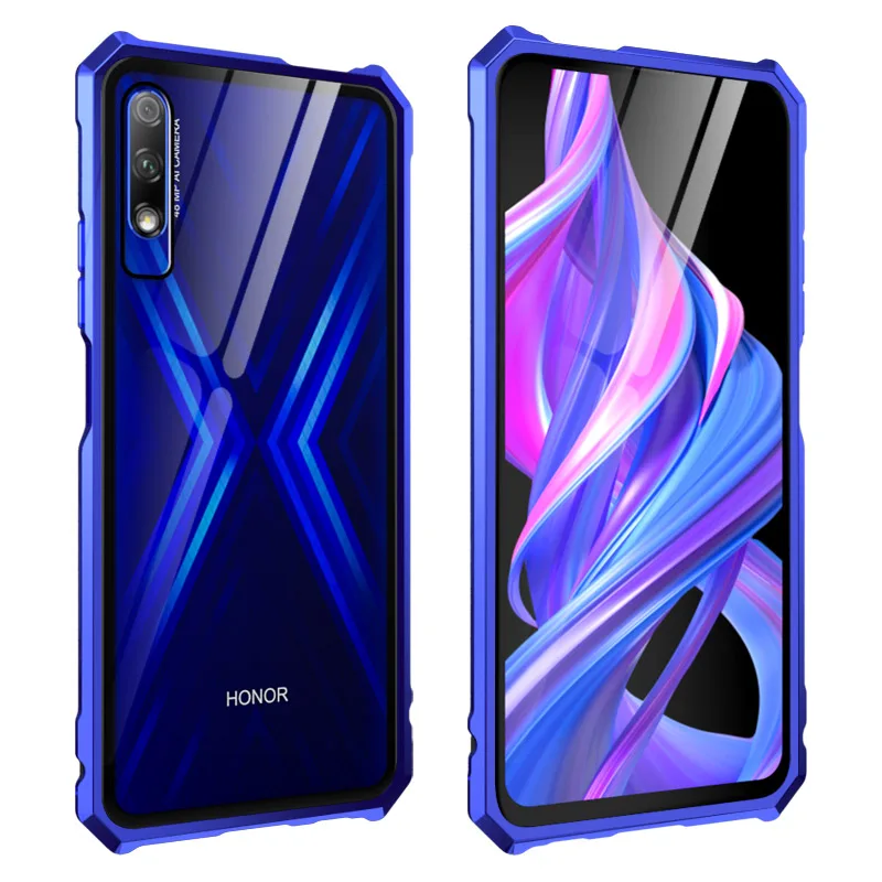 Blue-Purple OMEVE Алюминиевый металлический каркас и прозрачное закаленное стекло задняя крышка бампер чехол для huawei Honor 8X/8X Max/9X/9X Pro - Цвет: Blue-Purple