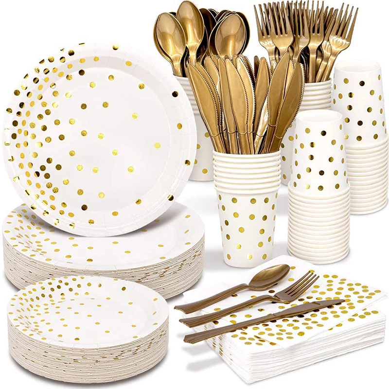 

Bronzing golden dots party disposable tableware set supplies tissue paper tray for baby shower birthday party supplies