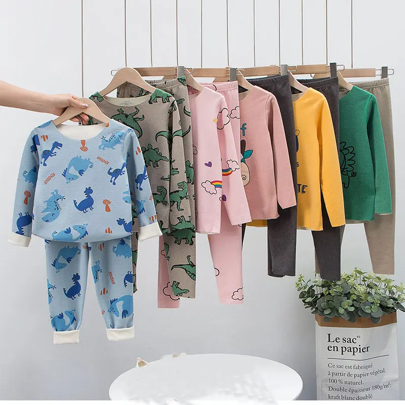 

Осенняя Пижама для детей, комплекты термобелья с длинным рукавом для детей, бархатная одежда для сна без следов, пижамы с динозаврами для по...