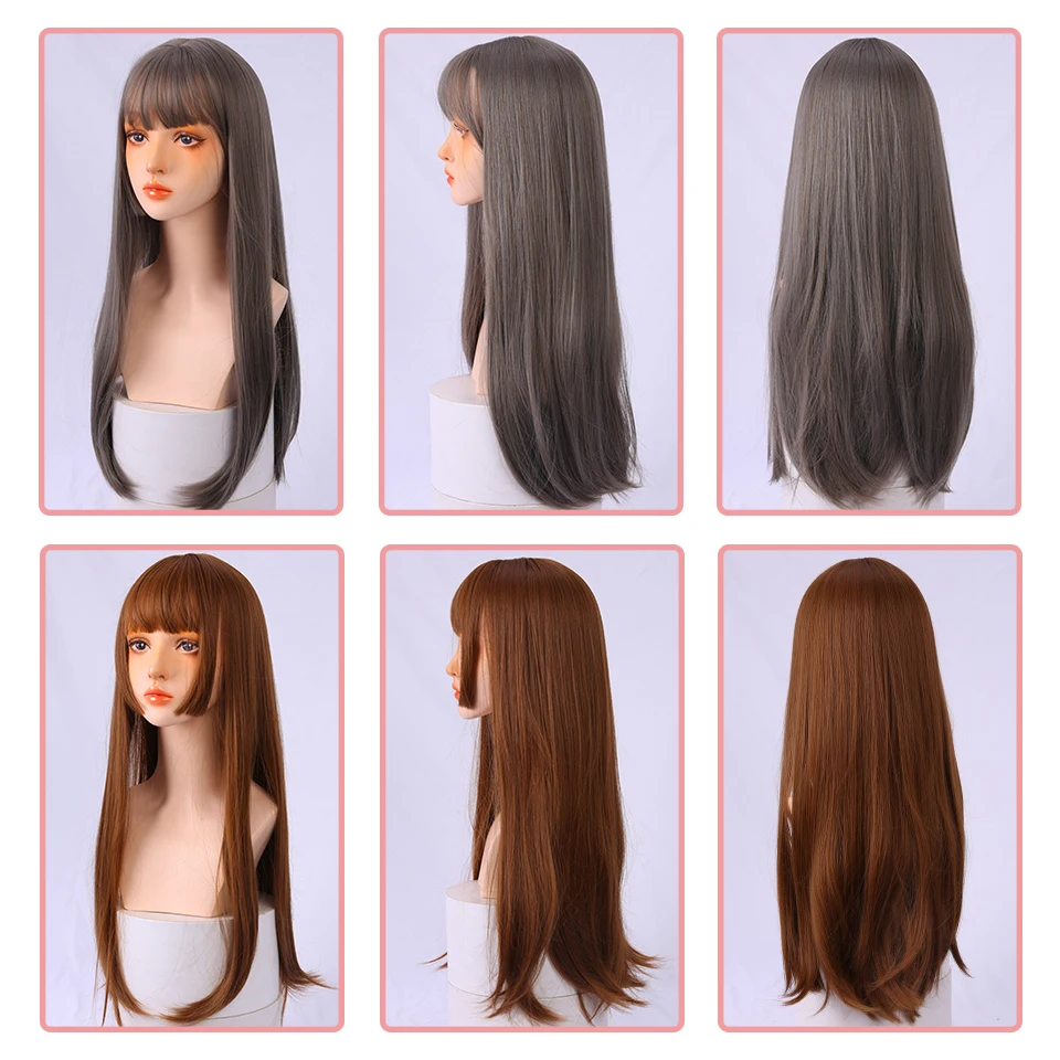 AILIADE Синтетические длинные прямые парики с челкой для женщин афро американский