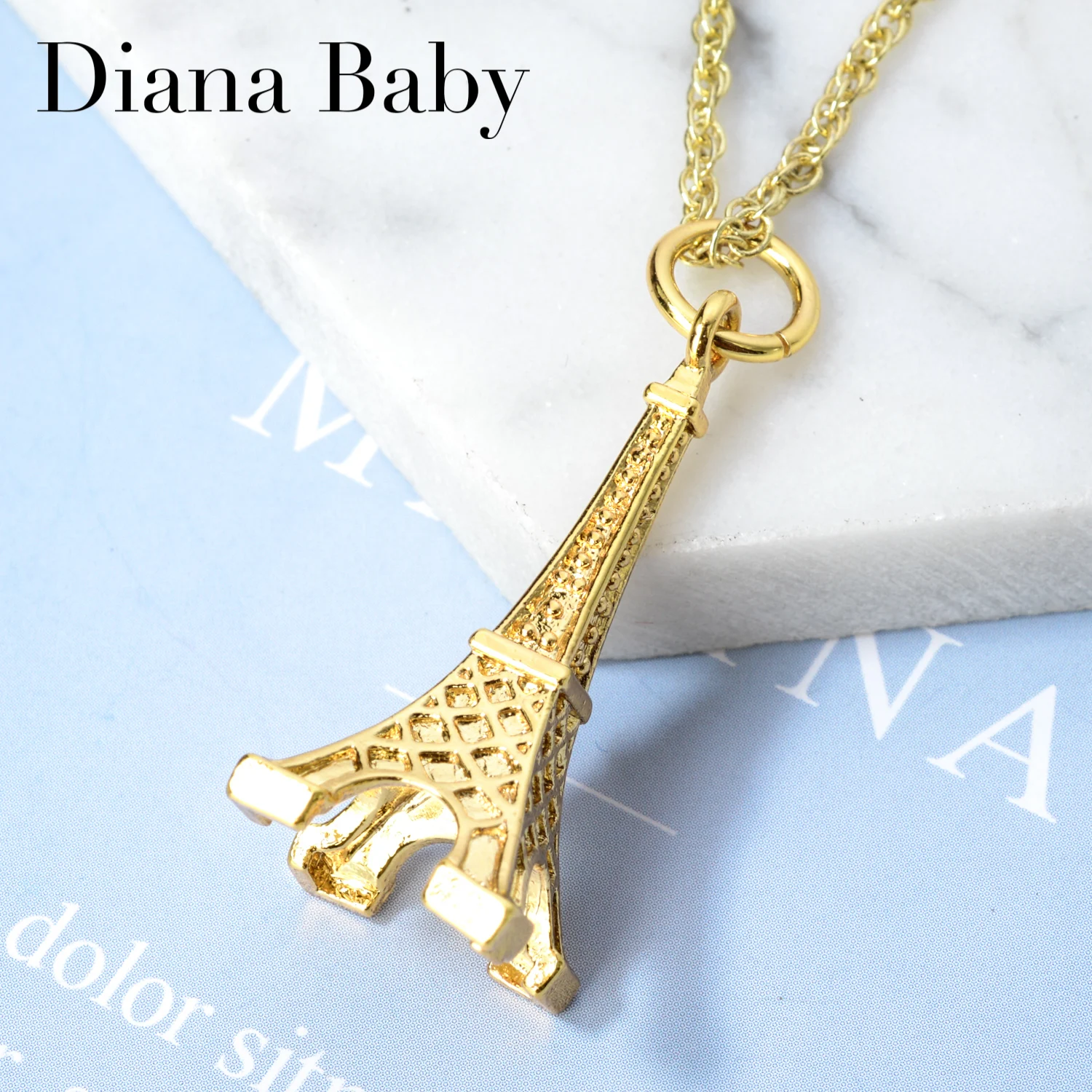 

Diana Baby Jewelry Fashion Classic Tower Pendant With Necklace 45cm Copper Hollow For Women Man High Quality Trendy Daily Wear