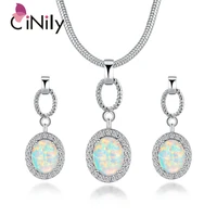 cinily pink white fire opal luxury jewelry set silver plated necklaces dangle pendants drop earrings with stone woman