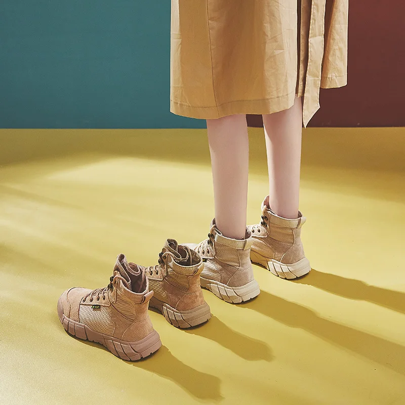 

Martin boots female Motocycle booties Basic Ankle Boots 2019 autumn Women's Matte High-Top Lace-Up Retro Boots Botas Round Toe