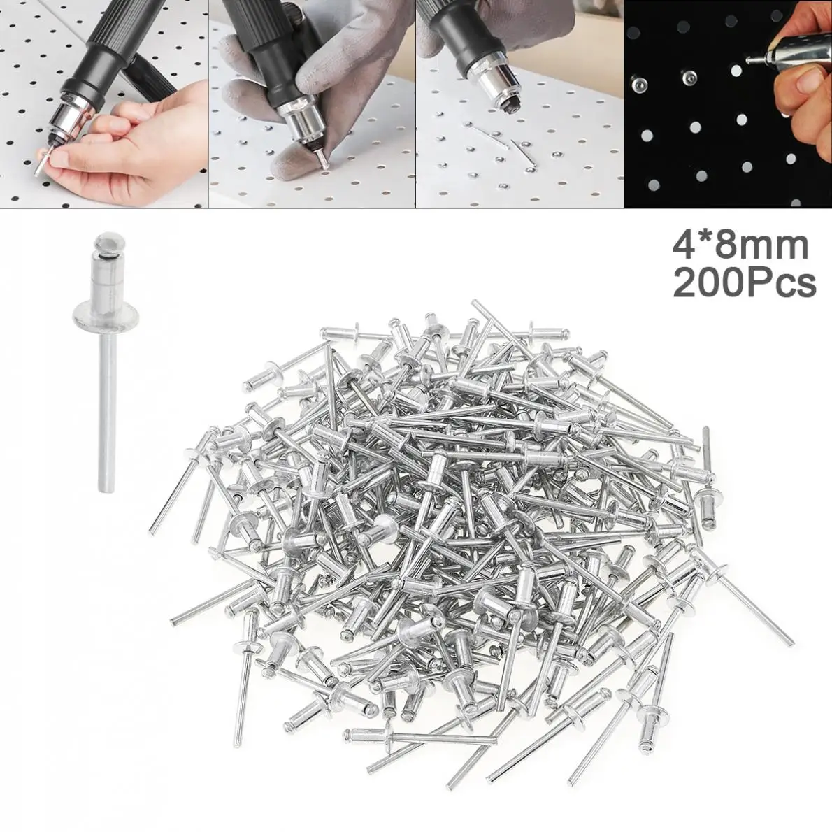 200 шт./лот m4x8 мм алюминиевый заклепочный стержень Тяговая заклепочная оправка с