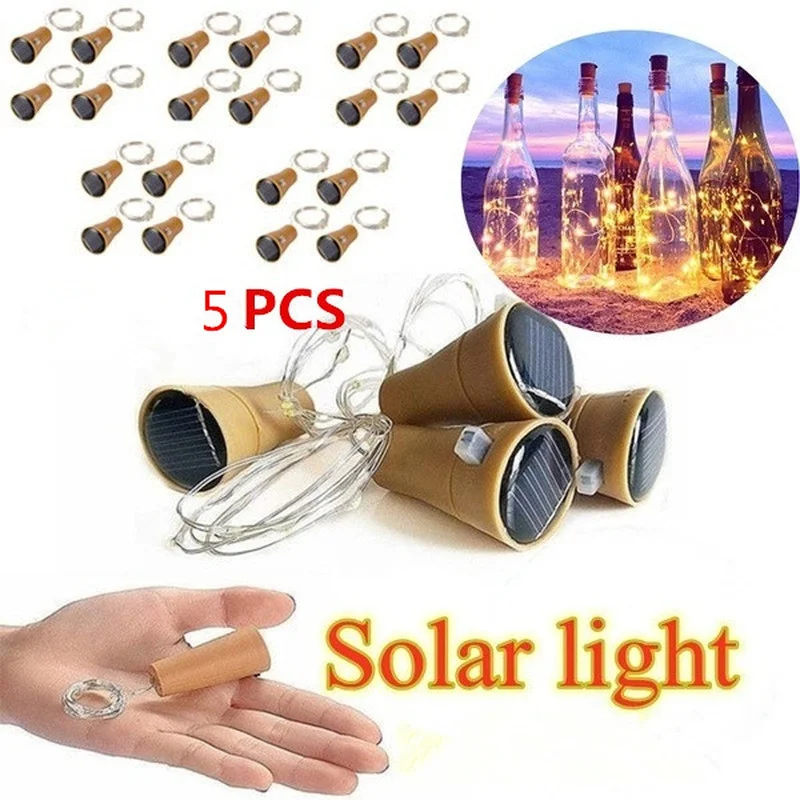 

5PCS Solar Bottle Light 20pcs LED Solar Cork String Light Copper Wire Fairy Light Holiday Christmas Party Wedding Decoration