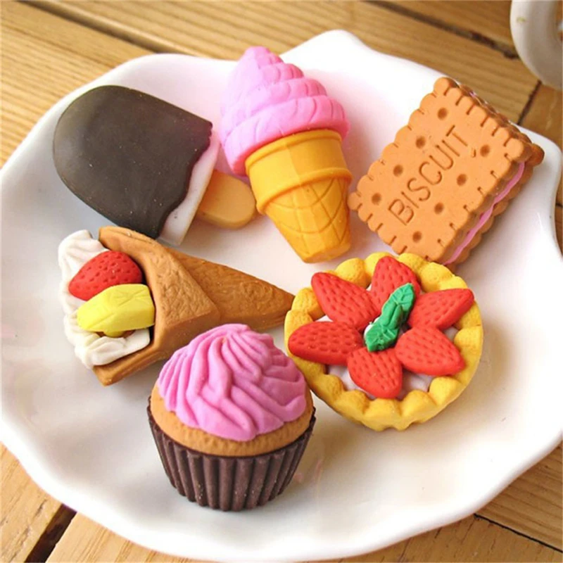 

4Pcs/Lot Random Eraser Rubber Stationery New Cake Ice Cream Biscuit Shaped Creative Cute School Supplies For Kids