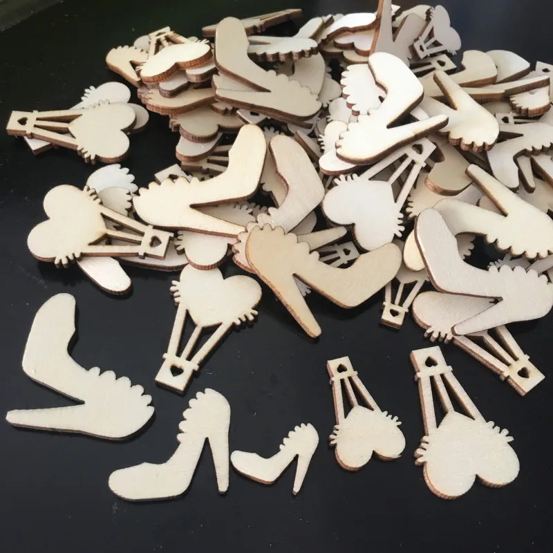 

50pcs Wooden High Heels Pattern Wood Slices DIY Crafts Scrapbooking Arts Handmade Crafts for Home Decoration Accessories