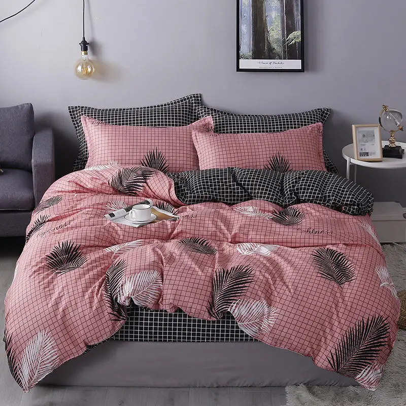 

Comforter Bedding Sets Hot Leaf Printed Bed Linen Sheet Plaid Duvet Cover Single Double Queen King Quilt Covers Sets Bedclothes