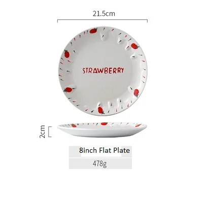 Flat plate Ins Горячая тиснение крем миска в форме клубники Cearmic чашки тарелка милые столовые приборы салатник овса чашка для еды кофе кружка молоко чашка лапша чаша - Цвет: Flat plate