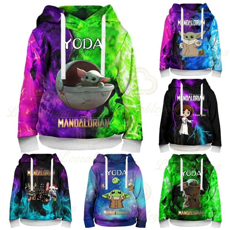 

Cute Disney Baby Yoda Mandalorian 3D Hoodies Men Clothing Harajuku Sweatshirt Children Kids Child Tops Boys and Girls