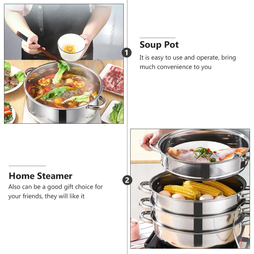 

1pc Stainless Steel Stockpot Multifunction Pot (Four-Layer, Super Thick-28cm)