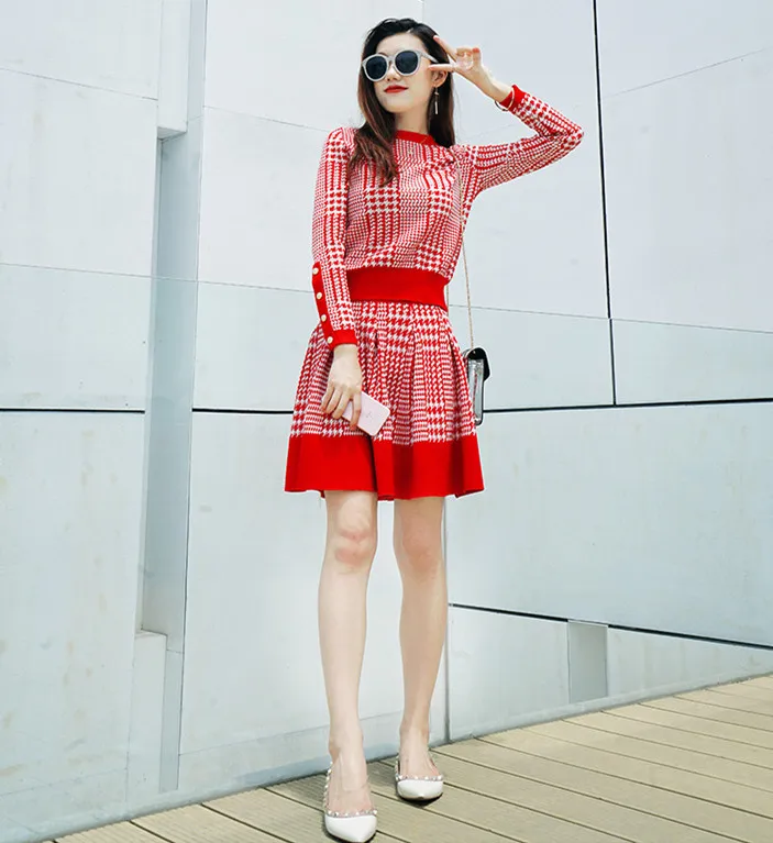 Mozuleva новый весенний клетчатый свитер юбка костюм женский комплект из 2 предметов