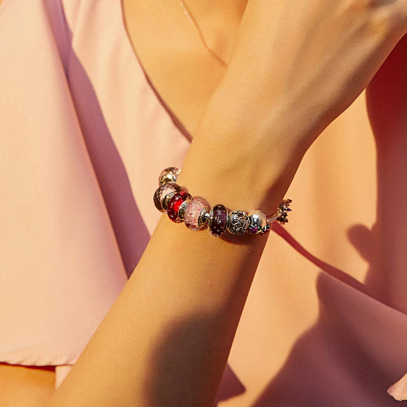 Эффервесцентные бусины из стекла Мурано на оригинальный браслет-подвеску: 29 стилей. Подлинное ювелирное изделие из серебра 925.