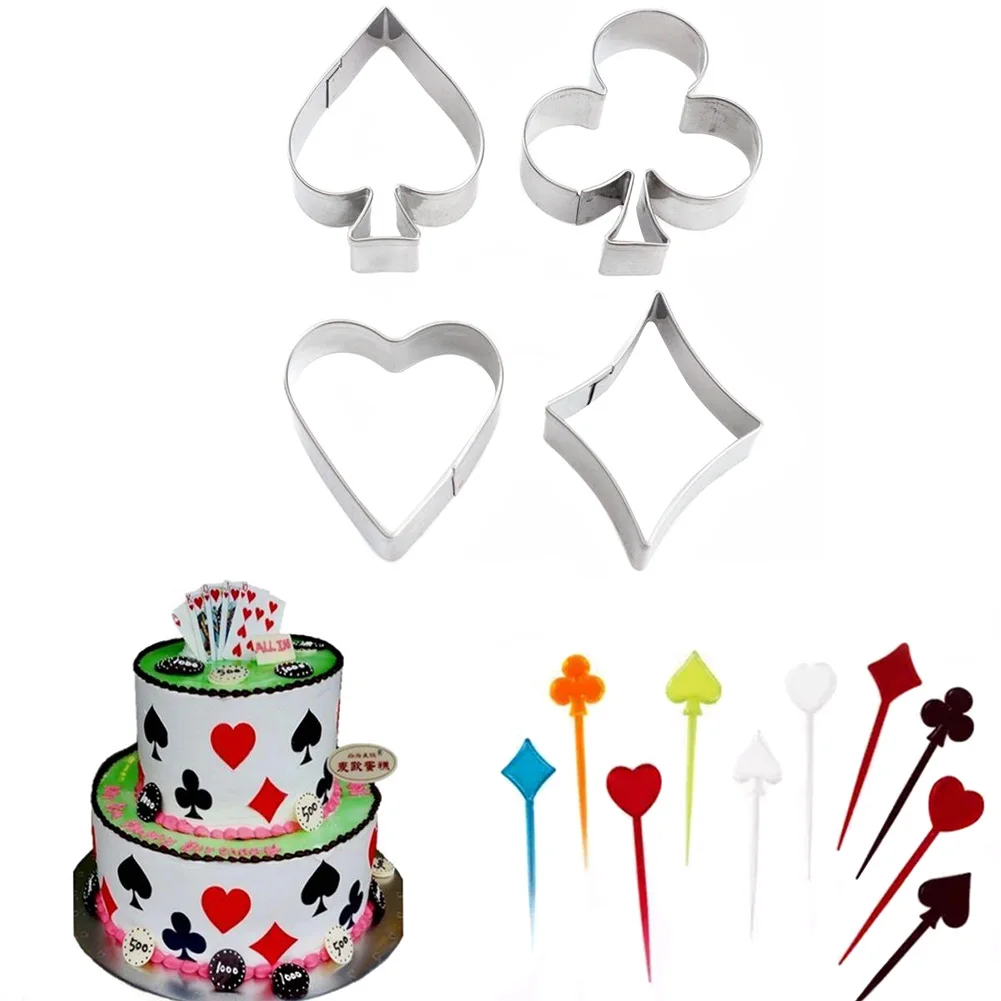 

Hot Sale 4 pcs/set Poker Cookie Mold Stainless Steel Playing Cards Cake Fondant Mold Spade Heart Club Diamond Biscuit Cutter
