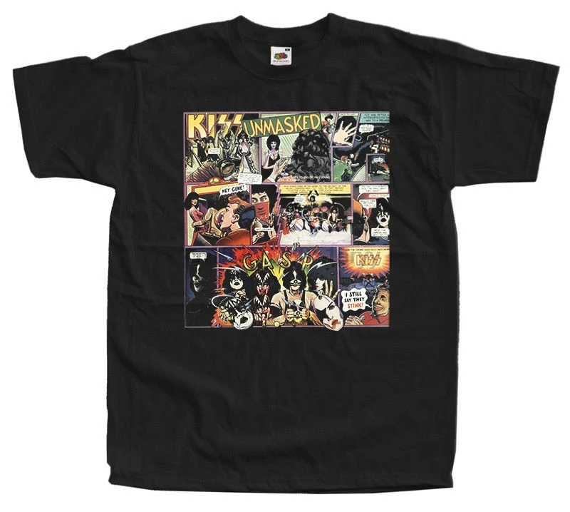 

KISS - UNMASKED 1980 black t-shirt American hard rock band 100% cotton T-shirts