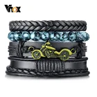 Плетеные кожаные браслеты Vnox Mix 4 шт.компл. для мужчин и женщин, крутые мотоциклетные бусины, Этнические Племенные браслеты, браслет с рулем