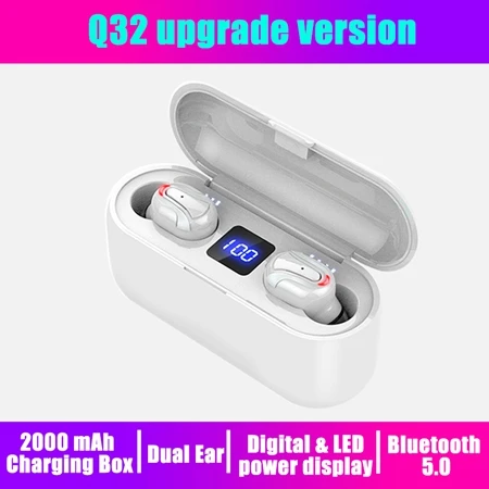Q32 upgrade white Новинка Q32 TWS 5,0 Bluetooth наушники с шумоизоляцией беспроводные наушники игровая гарнитура с микрофоном 2000 мАч светодиодный водонепроницаемый внешний аккумулятор - Цвет: Q32 upgrade white