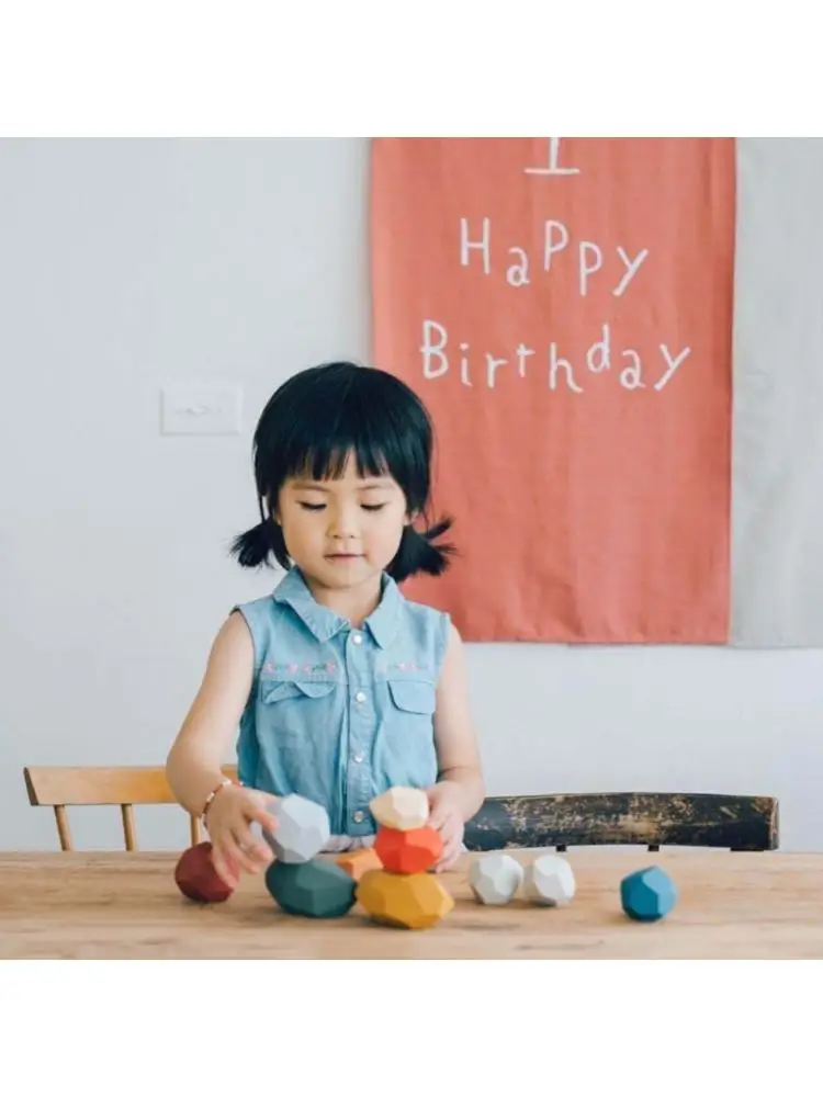 

26 Pcs Children Wooden Colored Stone Stacking Game Building Block Kids Toys Gift