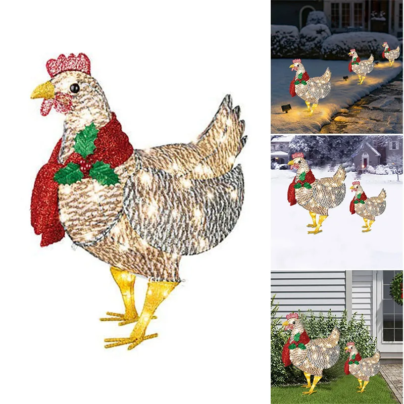

Светящаяся курица с шарфом, праздничное украшение, железное Кованое украшение, уличное украшение для сада, двора, газона THJ99