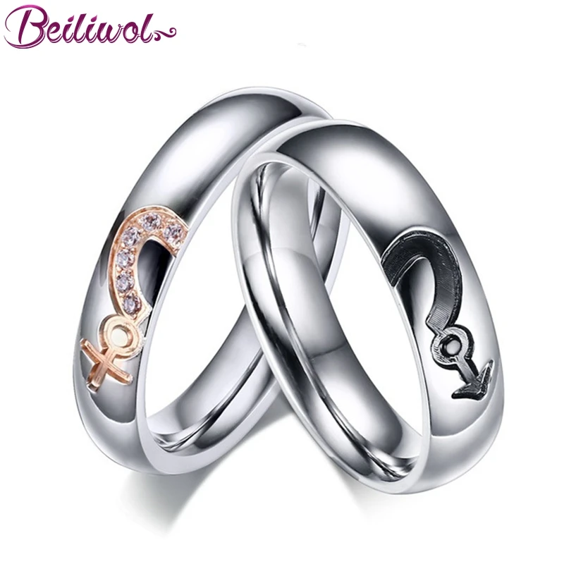 Набор свадебных колец парные кольца из нержавеющей стали с фианитом