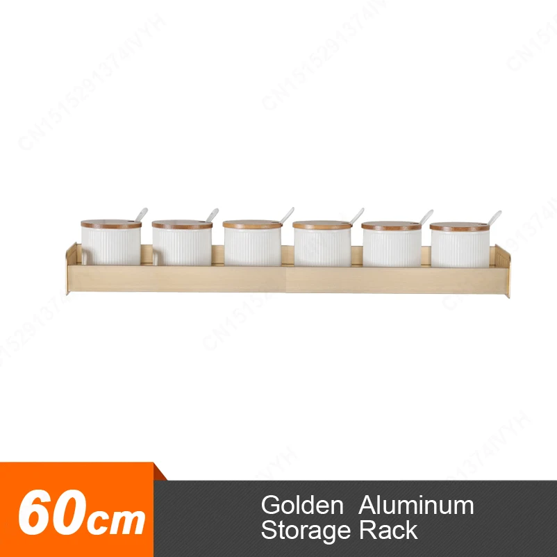 G-60cm Rack Многофункциональный кухонный держатель настенная кухонная стойка для Хранения Алюминиевая приправа банка Кастер Полка золотой черный кухонные аксессуары - Цвет: G-60cm Rack