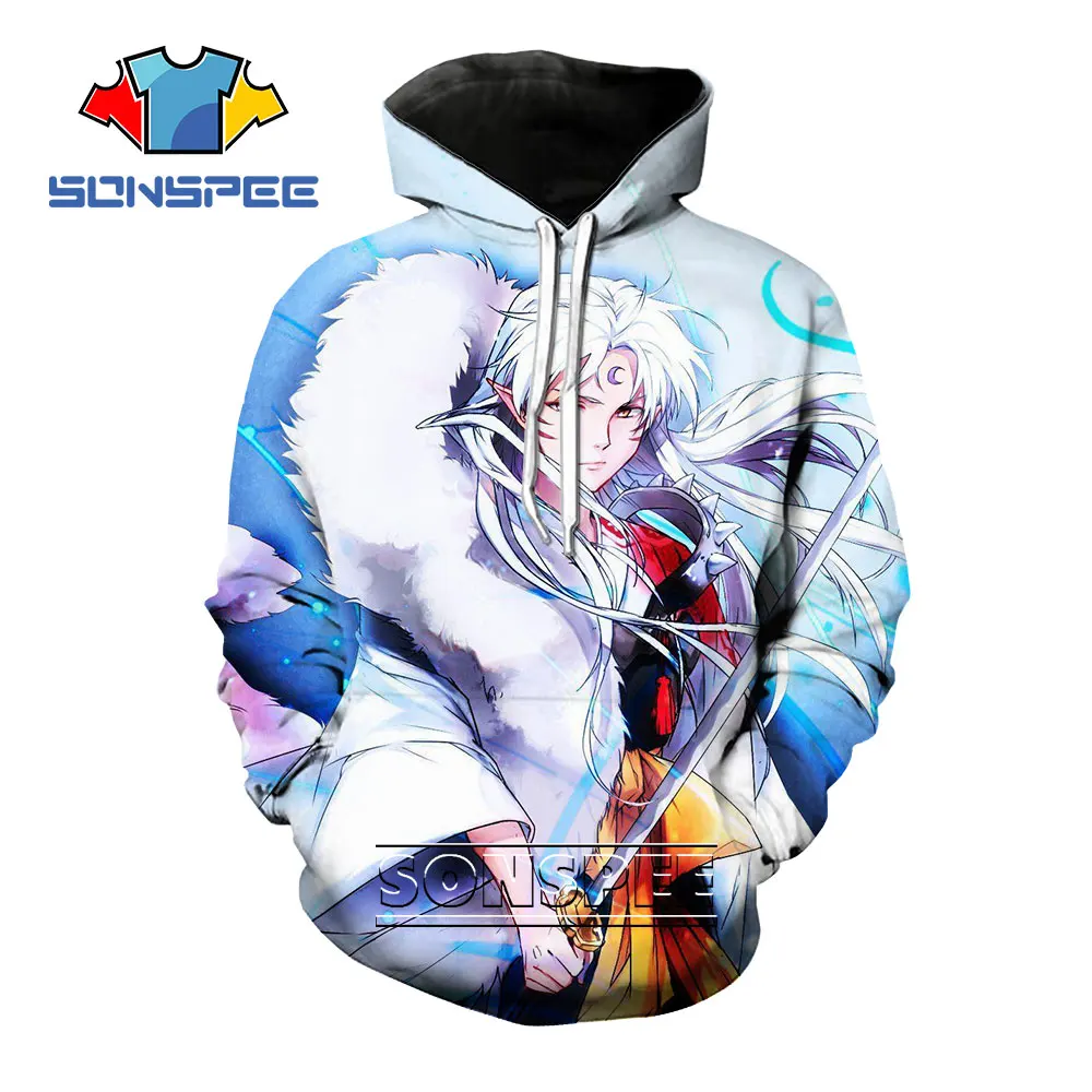 

SONSPEE Anime InuYasha Hooded Hoodie Men's Casual Harajuku 3D Print Sweatshirt Male Women Long Sleeve Oversize Pullover Clothing
