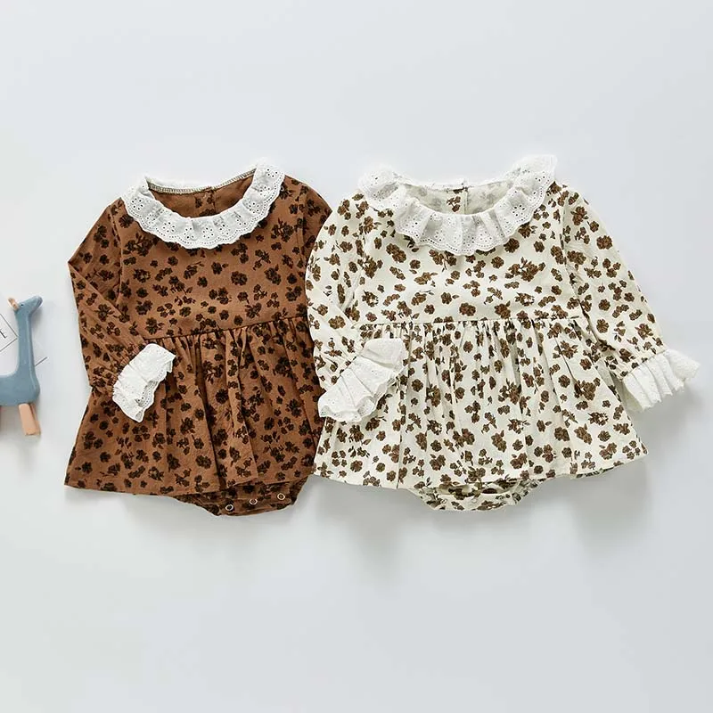 

Модные леопардовые Комбинезоны для младенцев, новорожденных, костюмы с кружевным воротником и рукавами, осенняя повседневная одежда для ма...