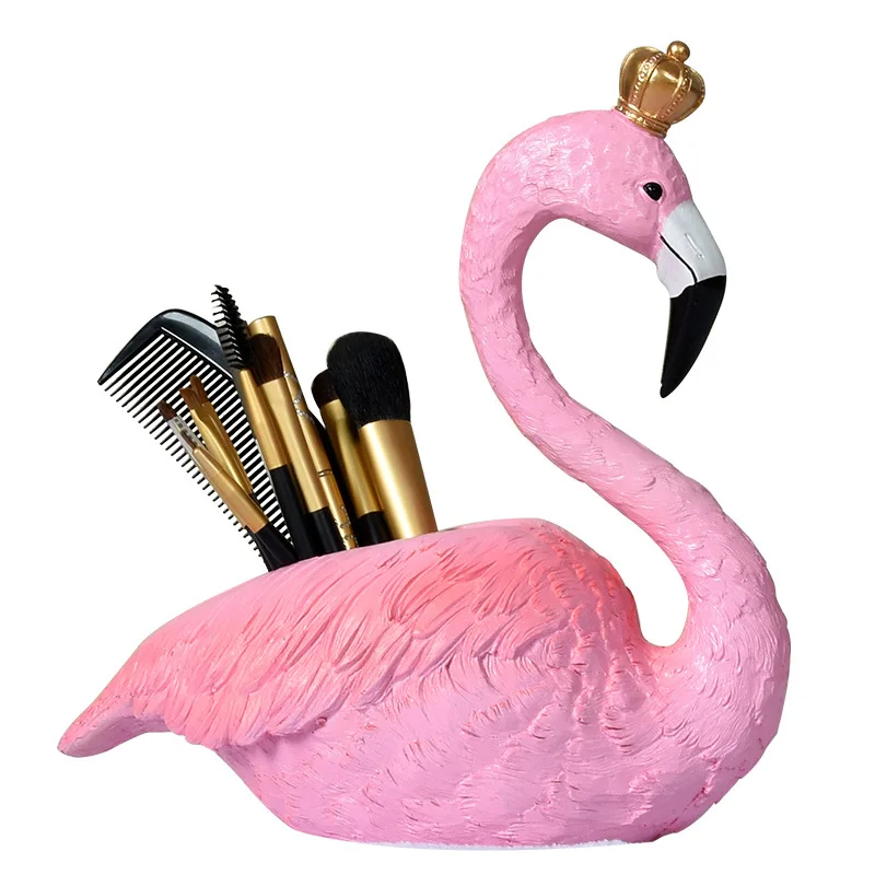 

Creative Resin Flamingo Makeup Brush Holder Organizer Pencil Holder Storage Box Cute Pen Holder Home Office Decor Desk Organiser