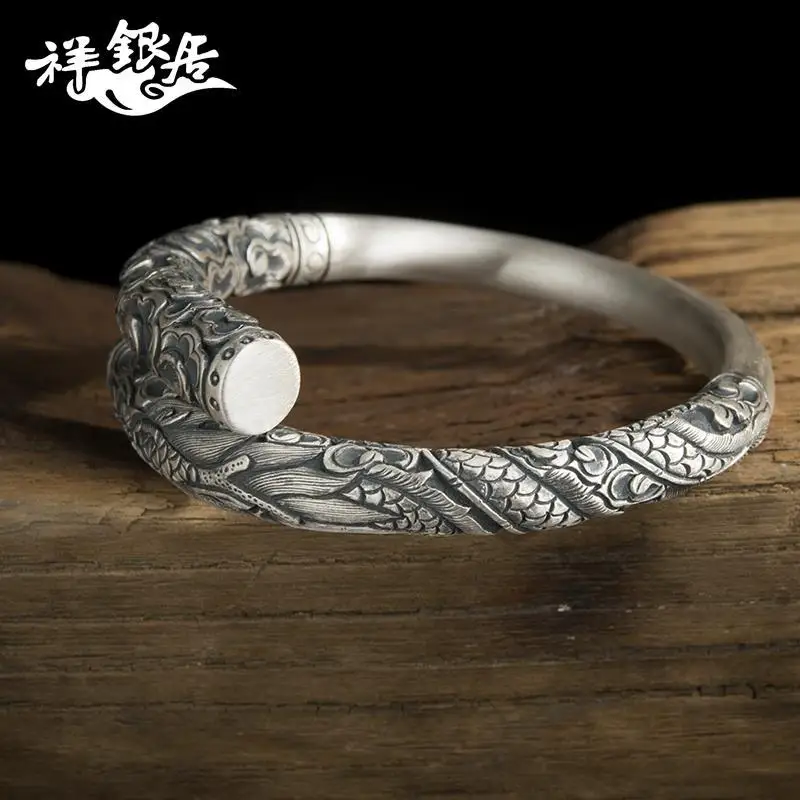 Мужской браслет ручной работы Xiangyun очаровательный из чистого серебра 999 пробы с