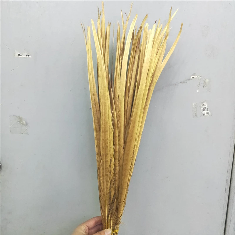 

100pcs/lot Natural Gold Pheasant Tail Feathers 50-55cm/20-22 Inches Centerpieces for Wedding Decorations Gold Feather Plumes