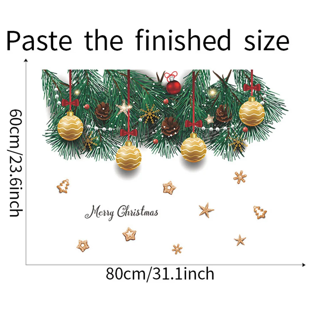 

Christmas Wall Sticker Cypress Branch Golden Ball Ornaments Wall Sticker 2022 Christmas Pine Cypress Branch Biscuit Decor