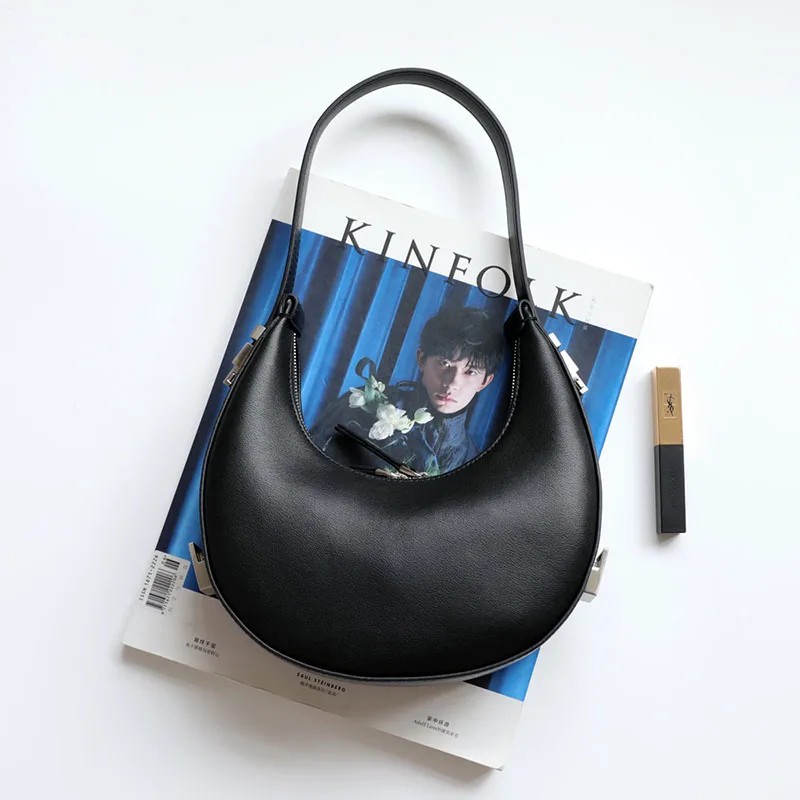 

Cow leather shoulder bag niche moon underarm bag fashion stylish small women handbag