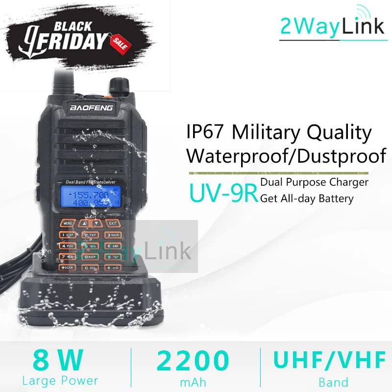 8 Вт Baofeng UV-9R IP67 водонепроницаемый двухдиапазонный 136-174/400-520 МГц Ham Радио рация 10 км UV-9R плюс UV-XR BF-A58 серии UV 9R