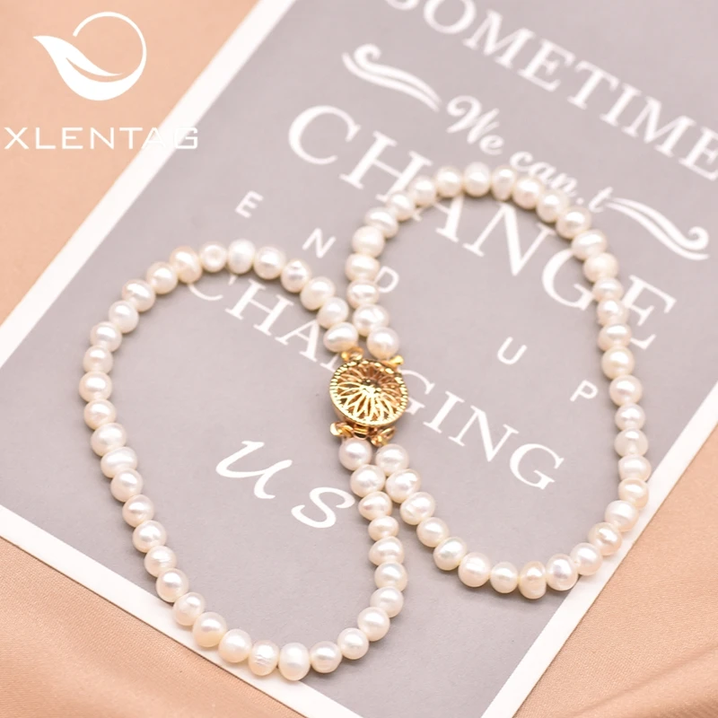 XlentAg двойной натуральный пресноводный жемчужный браслет для женщин и девушек