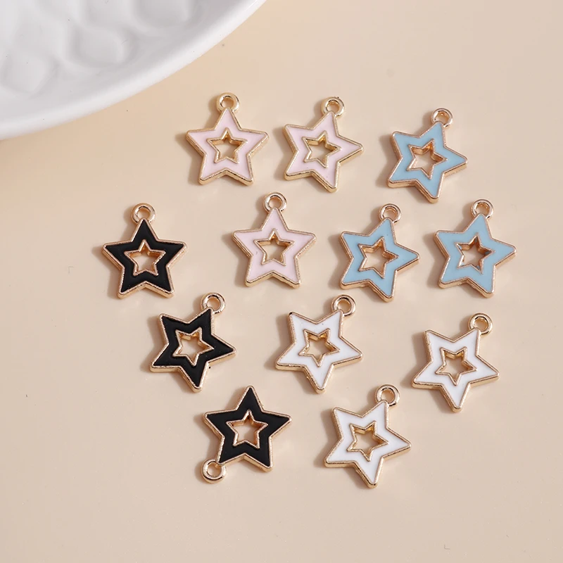 

10pcs/lot 13*15mm Hollow Mini Star Charms DIY for Necklaces Pendants Earrings Making 4 Color Enamel Girl Charms Jewelry Findings