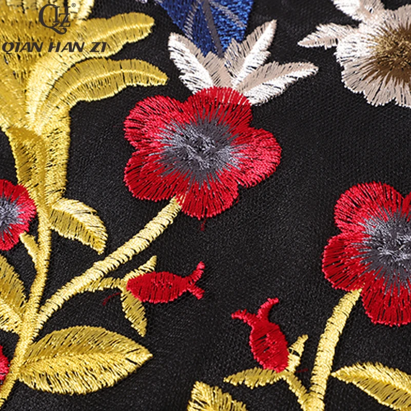 

Qian Han Zi Summer Fashion Maxi Dress Women shor Sleeve Sexy Lace Embroidered Long Dress Patchwork ruffled mesh long party dress