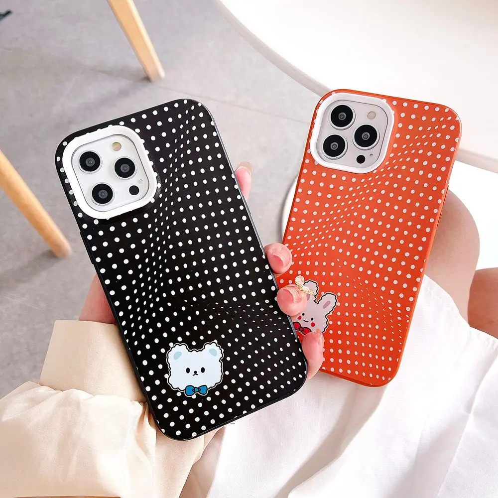 

Гибридный Бампер 3 в 1, противоударный чехол для телефона iPhone 11, 12, 13 Pro Max, XR, XS, X, 7, 8 Plus, SE2020, милый мягкий чехол в горошек с медведем