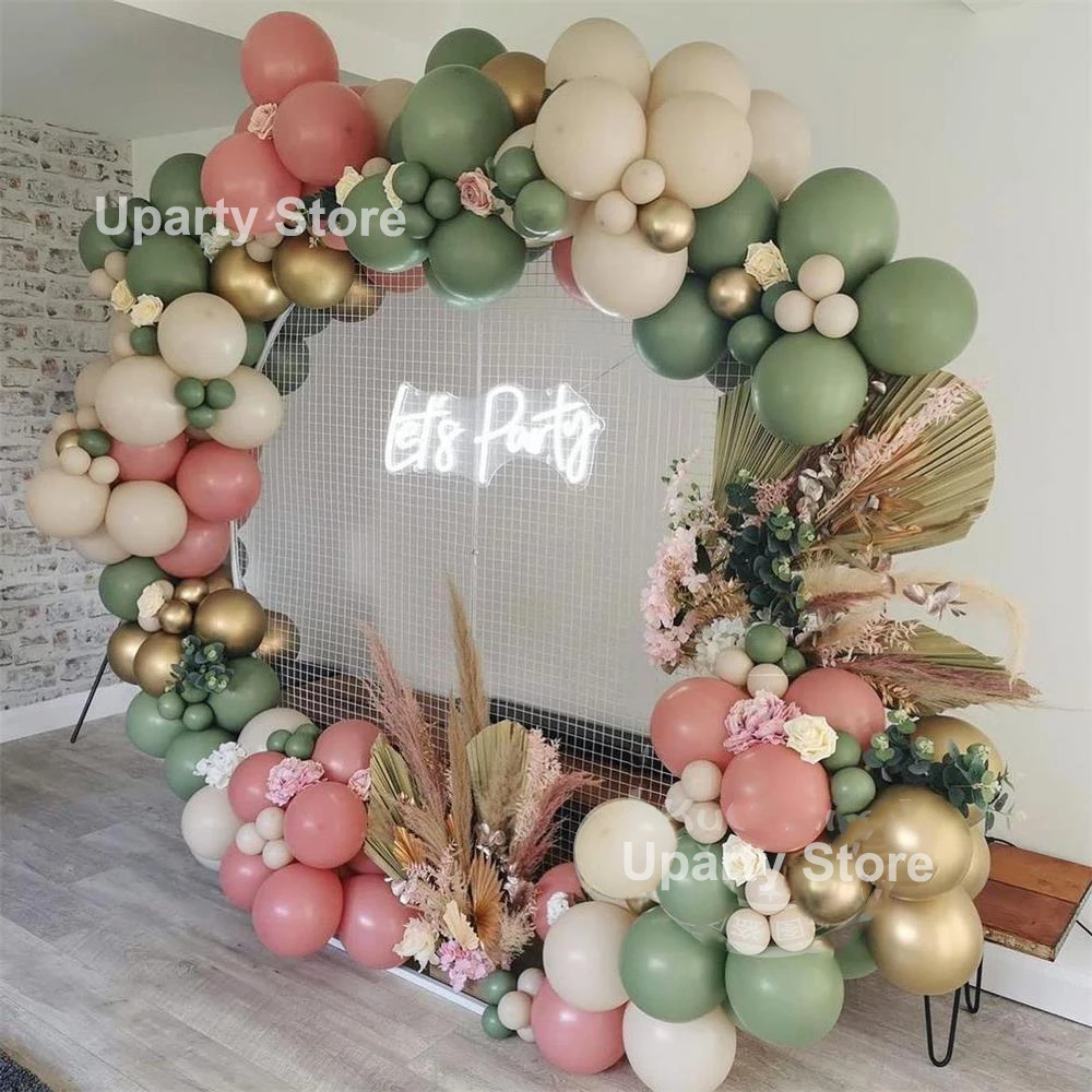 Globos verdes de aguacate, Retro guirnalda de doble piel rosa y verde para Baby Shower, boda, fiesta de cumplea&ntilde;os, decoraci&oacute;n, 128 Uds.-0