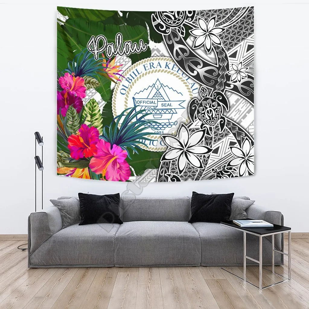 

Palau Tapestry White Turtle Plumeria Banana Leaf Crest 3D Printed Tapestrying Rectangular Home Decor Wall Hanging