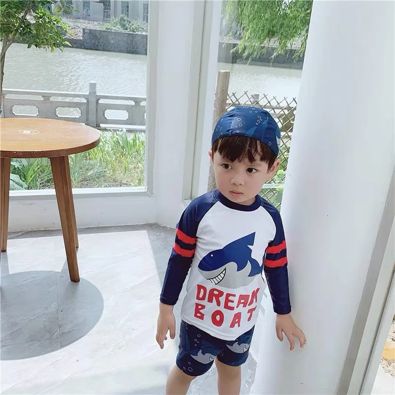 Baby Swimsuit Swimming Pool Beach Clothes UV Protection Boys Swimwear Long Sleeve One Piece Overalls Children's Bathing Suit