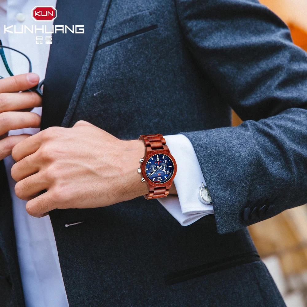 Новые деревянные кварцевые мужские спортивные наручные часы с хронографом