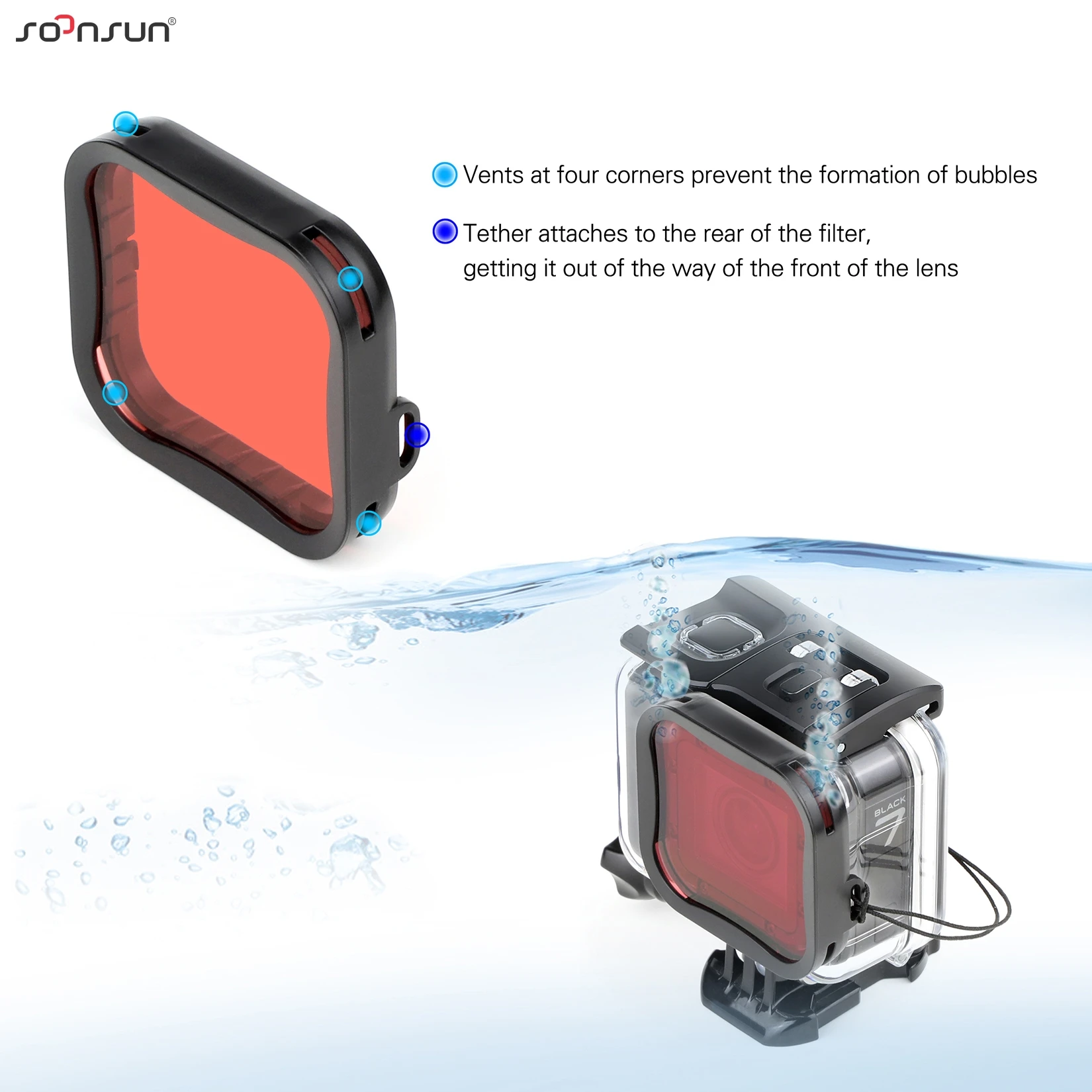 Цветные фильтры SOONSUN для GoPro Hero 7 6 5 черная Лупа Красный Пурпурный Розовый фильтр