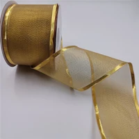 63mm 25yards wire edge golden metallic organza ribbon for dress bow birthday decoration chirstmas gift diy wrapping n2075 2 12