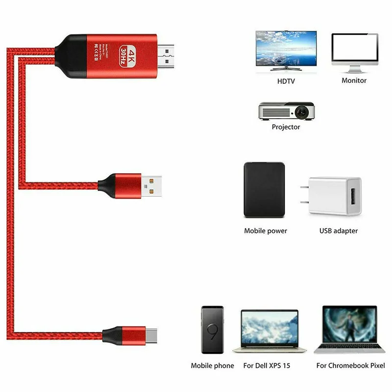 Кабель адаптер usb c на HDMI совместимый с 4K Type C Thunderbolt 3 для huawei mate 20 macBook pro 2018 galaxy