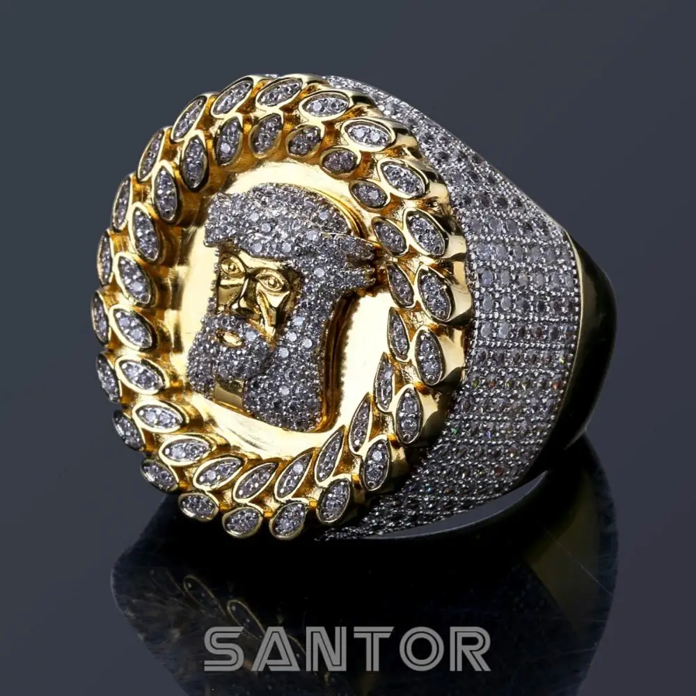 

Hip Hop Jesus Ring Gold Plated Luxury Zircon Ice Out Big Ring Men Jewelry